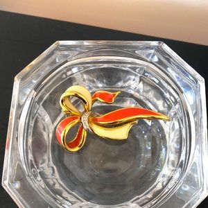 Signed Rhinestone & Enamel Brooch
